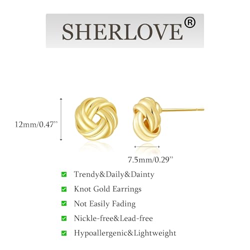 SHERLOVE Chunky Knot Gold Earrings Women Statement Drop Dangle Earrings | 14K Gold Plated Hypoallergenic Lightweight,Trendy Dainty Elegant Cute,Women Gold Jewelry Fashion Accessories Gifts - color: Knot Gold E