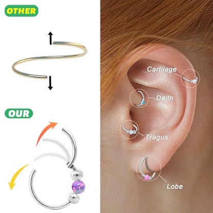 Thiswhyimbeauty 2PCS 18g Opal Nose Rings for Women Nose Hoops 8mm/10mm Hypoallergenic 316L Surgical Steel Nose Rings Piercing Jewelry Can Be Used as a Nose Ring, Septum Ring, and Cartilage Earring - color: A-Silver Purple opal