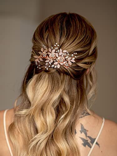 SWEETV Metal Hair Comb, Rhinestone Bridal Hair Clip - Handmade Wedding Hair Accessories for Brides and Bridesmaid, Rose Gold | Metal Handmade Wedding Hair Pieces for Brides, Wedding Hair Accessories Bridal Hair Pieces for Brides Bridesmaid, Rose Gold - co