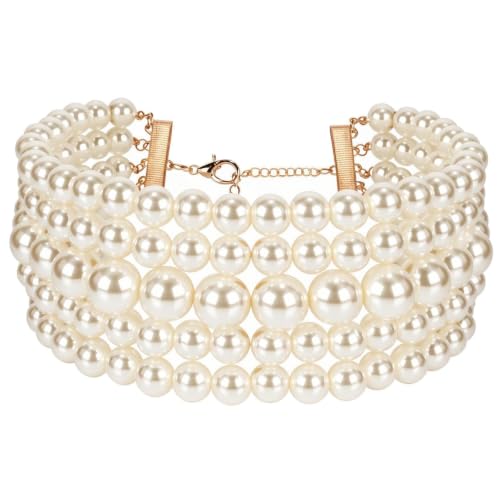 KOSMOS-LI Fashion Simulate Pearl Choker Necklace With Earrings Set - color: Ivory