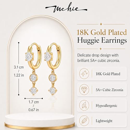 Mchic Dangle Earrings for Women: 18K Gold Plated CZ Drop Earrings Dainty Trendy Hypoallergenic Teardrop Bridal Wedding Style, Sparkly Elegant Dangling Jewelry Gift for Women Bridesmaid Prom Formal - color: Style 9-Gold