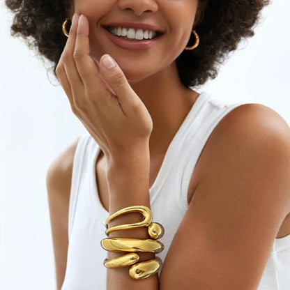 Giovanchi Chunky Gold Bangle Bracelets for Women | 14K Gold Plated Cuff Bracelets, Stackable Dainty Gold Bracelet Sets, Non Tarnish Fashion Jewelry Gift - style: B3-Gold