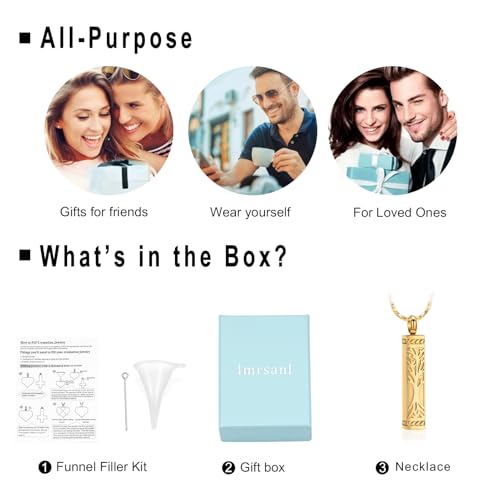 Imrsanl Tree of Life Urn Necklace for Men Women Bar Cremation Jewelry for Ashes Keepsake Ashes Necklace Pendent - color: Gold
