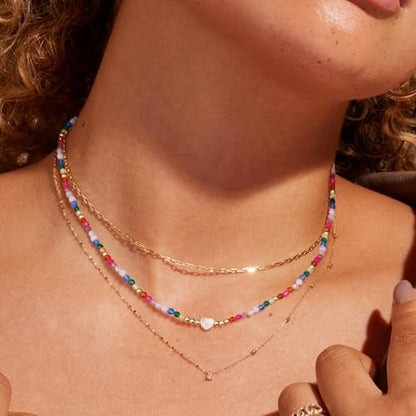 KissYan Beaded Choker Necklace for Women, Colorful Natural Gemstones Pearl Choker 14K Gold Plated Pendant Healing Crystal Necklace Handmade Stone Jewelry Gift | 14K Gold Plated Pendant Necklaces, Natural Gemstones Pearl Choker, Healing Crystal Chain, Hand
