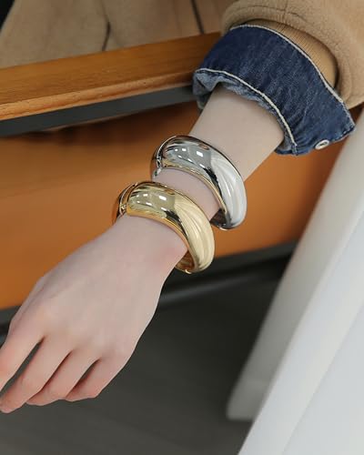 Bangle Bracelets for Women | 14K Gold Plated Trendy Wide Bracelets | Hinged Arm Cuff Bangles Chunky Bracelet for Women - color: Style D-Gold Plated Bangles