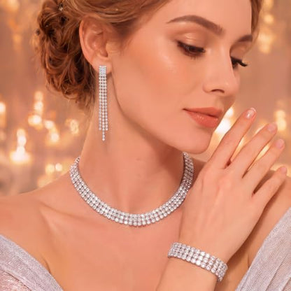 Tiamon 5 Pcs Rhinestone Jewelry Sets Shawls and Wraps Formal Clutch Purses for Women Evening Dresses Weddings Engagement - style: Noble