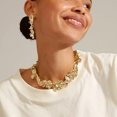3 Pcs Metal Big Open Choker Necklace Bracelet Earrings for Women Adjustable Gold Baroque Pearl Choker Necklaces Round Necklace Suitable for Party ummer Beach Bead Body Chain Jewelry，Mother’s Day, Birthday, Bridesmaid, Graduation, Wedding