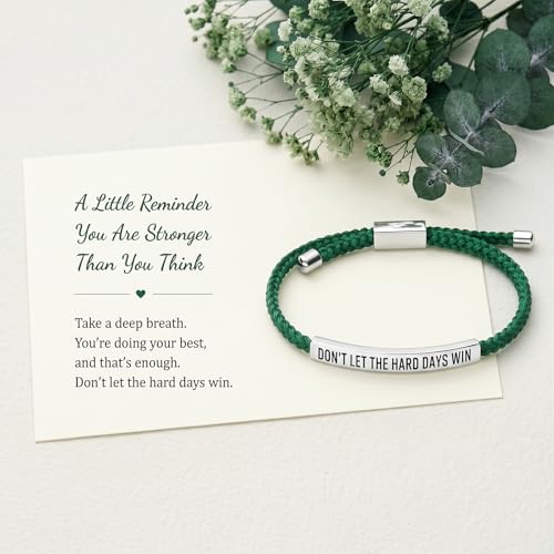 Frodete Dont Let The Hard Days Win Bracelet Inspirational Gifts for Women Adjustable Braided Tube Bracelet Gifts for Friends - color: A7:green