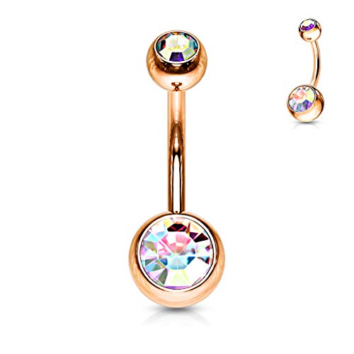 Belly Button Piercing Ring 14 Gauge Surgical Steel - color: ROSE GOLD AB GEMS