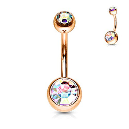 Belly Button Piercing Ring 14 Gauge Surgical Steel - color: ROSE GOLD AB GEMS