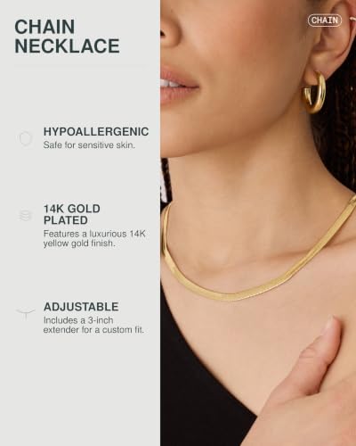 PAVOI Chain Necklace for Women, 14K Gold Plated Adjustable Layering Chain - style: Snake-L