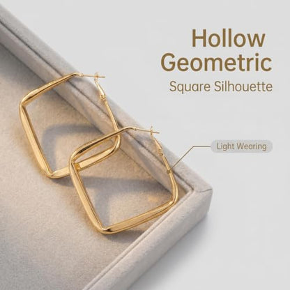 Hoop Earrings for Women, Hypoallergenic Stainless Steel Lightweight Thin Large Big Hoops Earrings Set for Women, Non Tarnish for Jewelry Gift 40MM - color: Gold Square Hoop Earrings