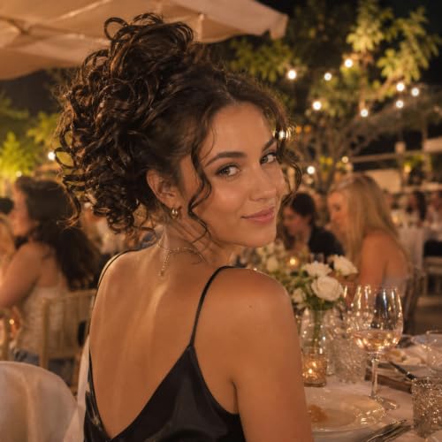 CAISHA Jumbo Hairpiece Scrunchy Updo Voluminous Curly Messy Bun Brunette With Highlights G19L - color: brunette with highlights #32AH12 G19L