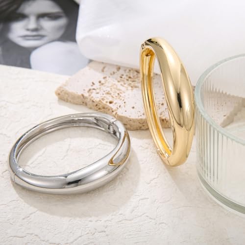 Gold/Silver Cuff Bangle Bracelets For Women Chunky Waterdrop Twisted Hinged Bangle Bracelets Minimalist Arm Cuff Bracelet Jewelry Gifts - color: 15Gold+Silver