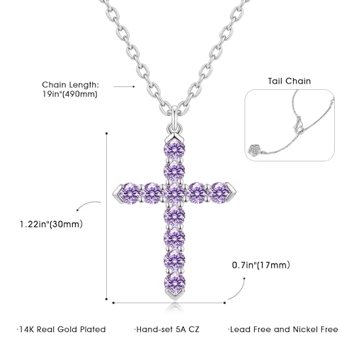 Cross Necklace for Women, Silver Cross Pendant Necklaces | 14K Gold Plated, Dainty CZ Cross Necklace, Non Tarnish and Hypoallergenic Jewelry for Women, Christian Religious Faith Gifts - color: 09-Silver-Purple