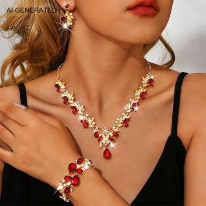 Sixexey Bridal Wedding Jewelry Set Crystal Neck Jewelry Rhinestone Wedding Prom Jewelry Accessories for Women - color: Red Crystal