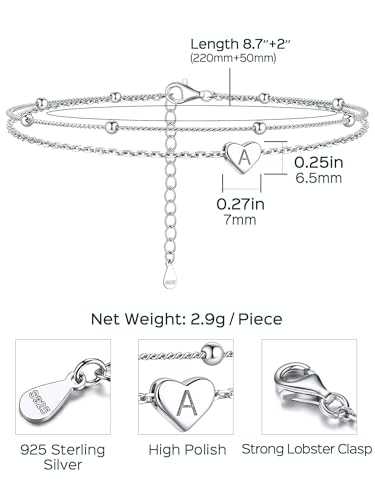 ChicSilver Sterling Silver Anklets for Women 925 Ankle Bracelets for Women Layered Heart Anklet With Beaded Anklets for Women - style: 19.S