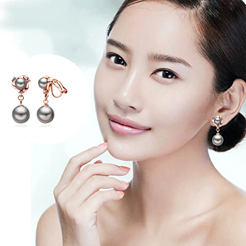 Clip On Earring For Women Pearl Non Pierced Clip Earrings - color: rose gold gray