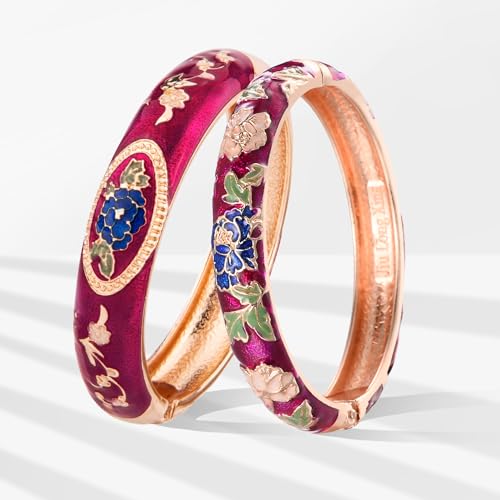 UJOY Cloisonne Bangle Colorful Enamel Filigree Rose Flower Hollowed Crystal Bracelet for Women Gifts 88A09 - color: 2 Pcs Set-C58-Purple