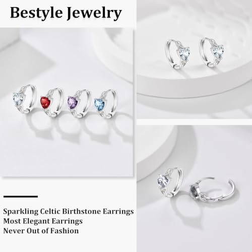 Bestyle 925 Sterling Silver Huggie Hoop Earrings Small Birthstone Hoop Earrings for Women Hypoallergenic Silver Huggie Earring,Great Birthday Earrings Gift for Daughter Wife Mom - color: 04-White Diamond-Hoop