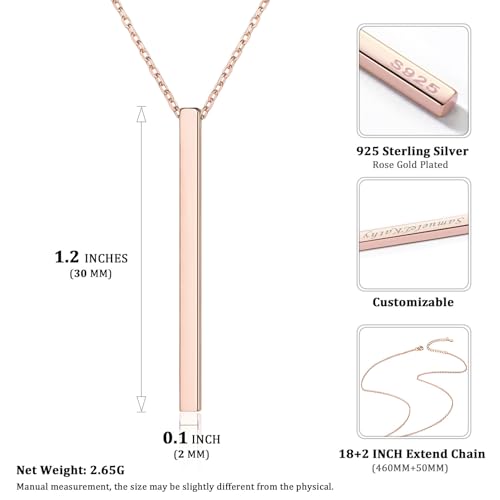 ChicSilver Customizable Vertical Bar Pendant Necklace 925 Sterling Silver Y Necklace Simple Fashion Jewelry Gifts for Women - style: C. 2mm Vertical Bar-Rose Gold