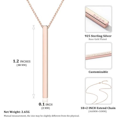 ChicSilver Customizable Vertical Bar Pendant Necklace 925 Sterling Silver Y Necklace Simple Fashion Jewelry Gifts for Women - style: C. 2mm Vertical Bar-Rose Gold Engraving