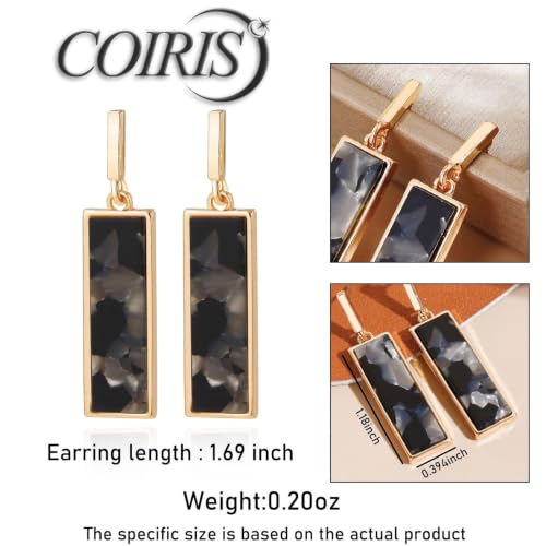 Coiris Rectangle Earrings for Women Geometric Stud Dangle Drop Jewelry Lightweight Colorful Print Statement Accessories - color: Black