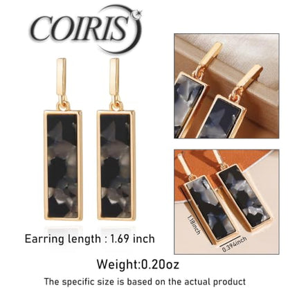 Coiris Rectangle Earrings for Women Geometric Stud Dangle Drop Jewelry Lightweight Colorful Print Statement Accessories - color: Black