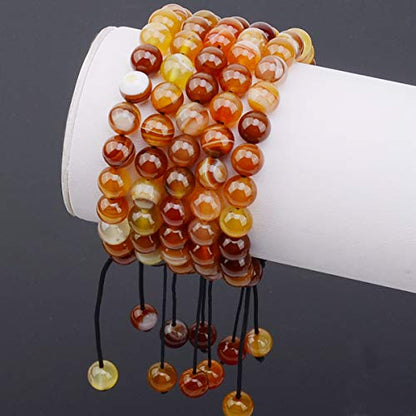 MASSIVE BEADS Natural Healing Power Gemstone Crystal Beads Unisex Adjustable Macrame Bracelets - color: Amber Agate, size: 8mm