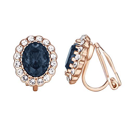 Yoursfs Vintage Crystal Clip On Earrings For Women Platinum Plated Rhinestone Clip On Earrings Non Pierced Oval Shap Cubic Zirconia Earring Hypoallergenic Jewelry - style: Navy Blue Stone Earrings