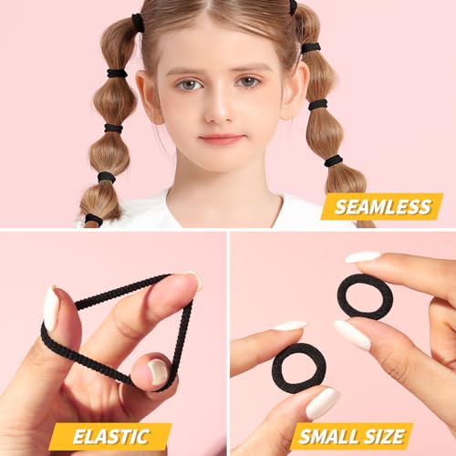 YGDZ 300PCS Black Cotton Hair Ties: Mini Elastic Ponytail Holders and Seamless Hair Bands for Little Girls, Kids, and Toddlers - color: black
