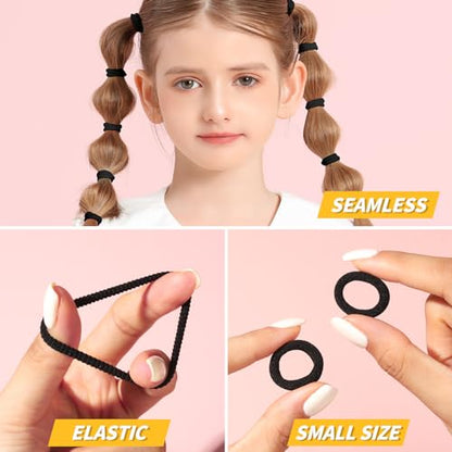 YGDZ 300PCS Black Cotton Hair Ties: Mini Elastic Ponytail Holders and Seamless Hair Bands for Little Girls, Kids, and Toddlers - color: black