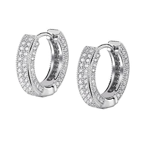 Iced Out Hoop Earrings Cubic Zirconia Huggie Cartilage Cuff Hypoallergenic 14K Gold Plated Luxury Fashion Round Circle Earrings For Men Women - color: 02 Silver