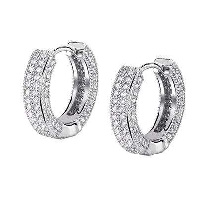 Iced Out Hoop Earrings Cubic Zirconia Huggie Cartilage Cuff Hypoallergenic 14K Gold Plated Luxury Fashion Round Circle Earrings For Men Women - color: 02 Silver