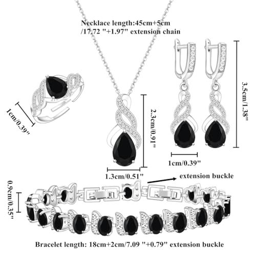 LMXXVJ Jewelry Set for Women,Teardrop Cubic Zirconia Necklace Earrings Adjustable Ring Bracelet Jewelry Set Formal Jewelry Gift - color: MHSD-White Gold-Black