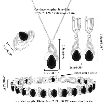 LMXXVJ Jewelry Set for Women,Teardrop Cubic Zirconia Necklace Earrings Adjustable Ring Bracelet Jewelry Set Formal Jewelry Gift - color: MHSD-White Gold-Black