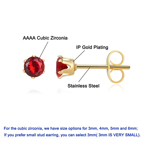 12 Pairs 18K Gold Plated Surgical Stainless Steel Stud Earring Cubic Zirconia CZ Multicolor Birthstone Stud Earrings Set - style: Prong 4mm