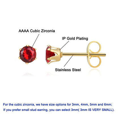 12 Pairs 18K Gold Plated Surgical Stainless Steel Stud Earring Cubic Zirconia CZ Multicolor Birthstone Stud Earrings Set - style: Prong 3mm