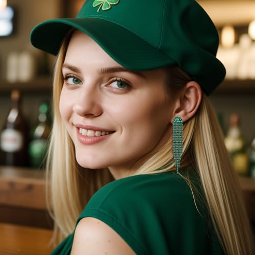 Clip-on Earrings Rhinestone Dangling for Women Fashion Long Chandelier Sparkle Crystal Tassel Dangle Drop Earring - color: Emerald Color Green-Tone