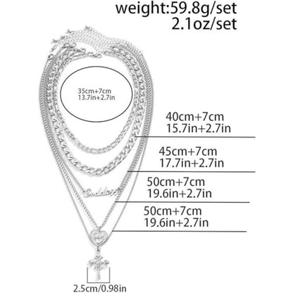 Chunky Gold Necklace Stack Layered Gold Necklaces for Women Non Tarnish Silver Statement Necklace Paperclip Chain Necklace Set Layering Big Heart Coin Cross Necklace Chunky Jewelry - style: 3 - silver with cross