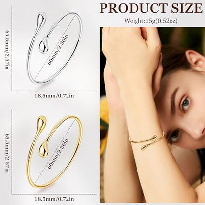 REVOLIA Teardrop Cuff Bracelet for Women Gold Open Cuff Bangle Bracelet Adjustable Minimalist Thin Bangle Wrist Cuff Bracelet Jewelry - color: Silver