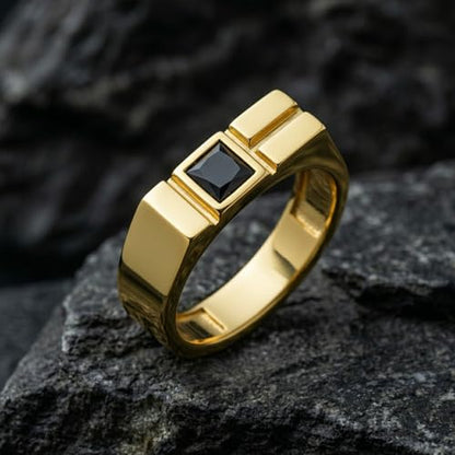 Modern Square Signet Ring 925 Sterling Silver Black Rhodium for Men | Made to order in 60+ sizes, solid 925 sterling silver, black rhodium finish, geometric standout piece for modern styling.