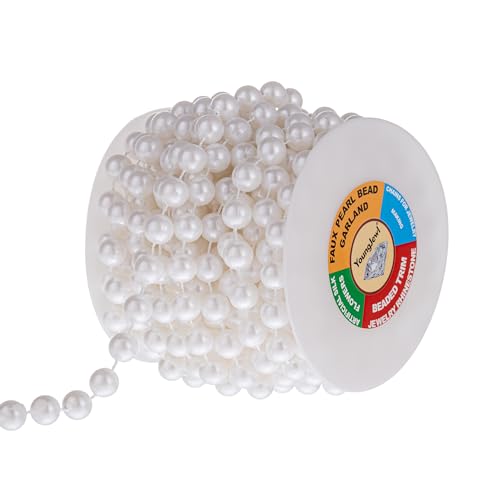 10mm Pearl Strands,9 Yds of White Fake Beads Garland Spool Roll with String Pearls for Crafting,Wedding Party,Christmas Tree Decoration. - color: White, size: 10 mm