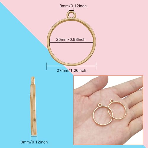 Oubaka Open Bezels for Resin,50pcs Hollow Frame Pendants Round Open Frame Pendant Opens Bezel Pendants Blank Resin Pendant for Jewelry Making,DIY Resins Crafts(K Gold) - color: K Gold;Round