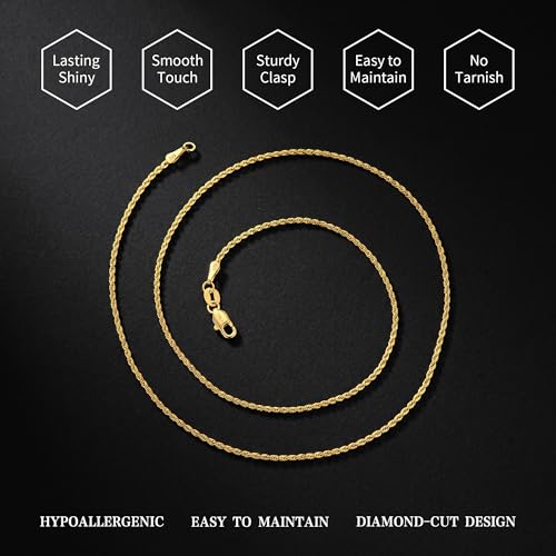 S925 Sterling Silver Chain for Women, 2mm Sterling Silver Rope Chain Necklace Thick Sturdy Colourfast Necklaces Jewelry for Women 16/18/20/22 Inch - color: Silver