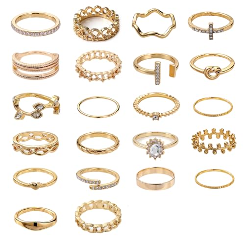 42-Piece Gold Tone Stackable Ring Set for Women, Boho Minimalist Stacking Rings with Crystal & Heart Accents, Adjustable Open Band Jewelry for Daily Wear - style: TZJ-003350-01