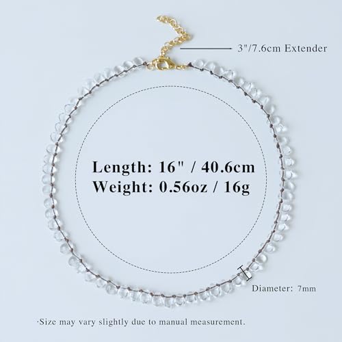 Multi Color Irregular Crystal Bead Necklace for Women, Handmade Knot Teardrop Beads, Layering Beach Party Jewelry Gift, 16IN+3IN Extender 18K Gold Plated Lobster Clasp - color: Clear