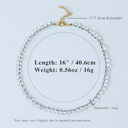 Multi Color Irregular Crystal Bead Necklace for Women, Handmade Knot Teardrop Beads, Layering Beach Party Jewelry Gift, 16IN+3IN Extender 18K Gold Plated Lobster Clasp - color: Clear