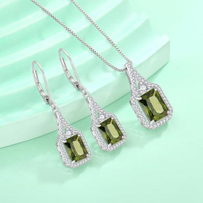 Created Gemstone Necklace 925 Sterling Silver Halo Rectangular Pendant Birthstone Necklaces Jewelry Gifts for Women - color: 08 August - Peridot