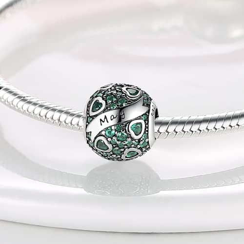 MULA Birthstone Charms 925 Sterling Silver for Bracelets and Necklaces | Dangle Pendants Beads With 5A Cubic Zirconia - Happy Birthday Mothers Day Jewelry - color: May Birthstone